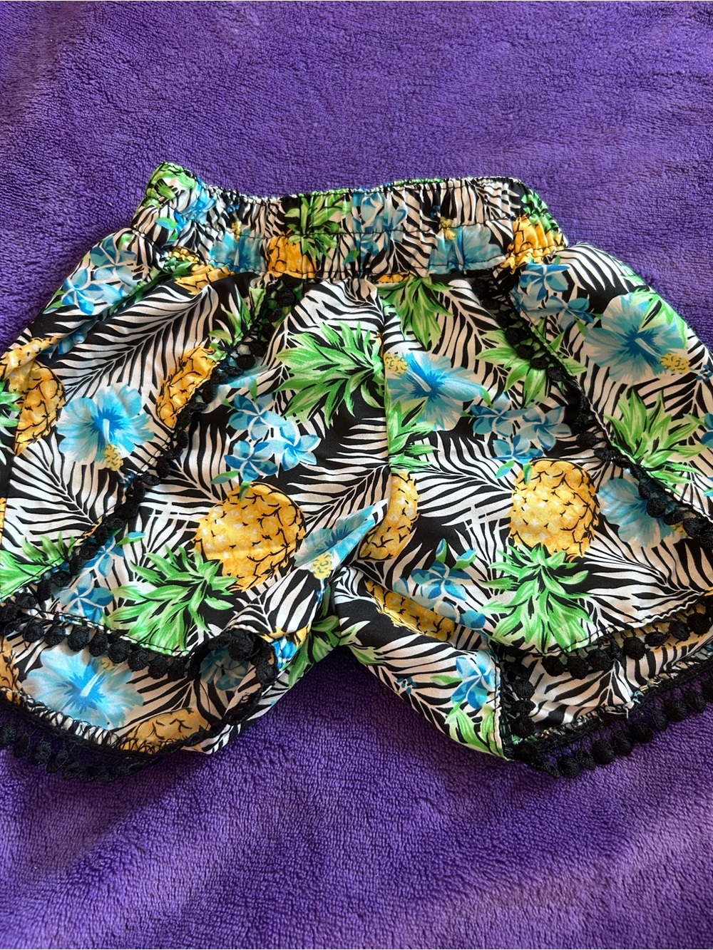 Dollhouse Tropical Pineapple Floral Shorts - Black, Yellow, Green, Blue